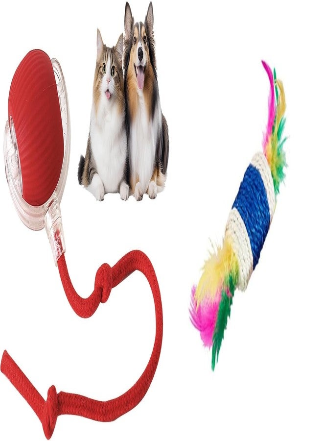 PET FUN لعبة كرة تفاعلية للقطط من بيت فن مع ذيل من الحبل | كرة لعب داخلية ذكية قابلة للتدحرج | عصا إغراء متعددة الألوان للقطط مع ريشة وأسطوانة من حبل ورقي | مجموعة ألعاب تفاعلية من قطعتين - Image 1